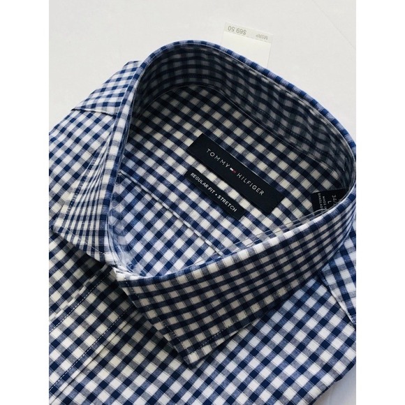 TOMMY HILFIGER MEN Gingham BluePrint‎ Long Sleeve Shirt Size 15-15 1/2 32/33 Med - Picture 2 of 4
